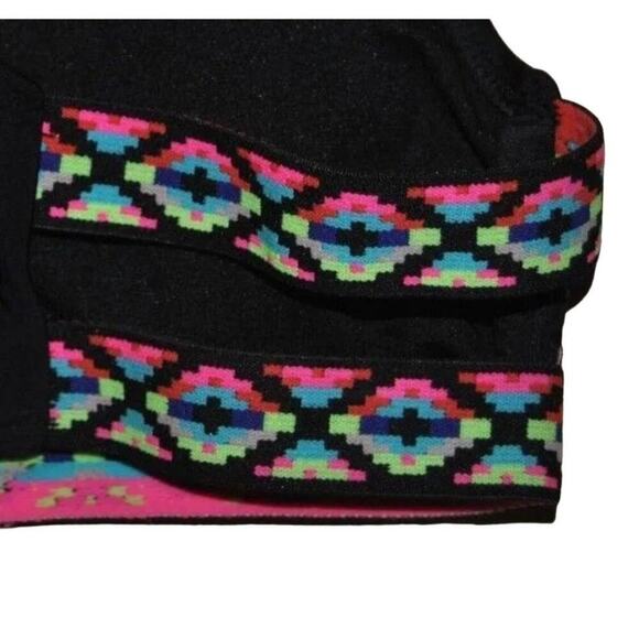 EXHILARATION Women Black‎ w/Multi Color RainbowTrim BikiniTop/Bottom Swim Sz M - Picture 3 of 11